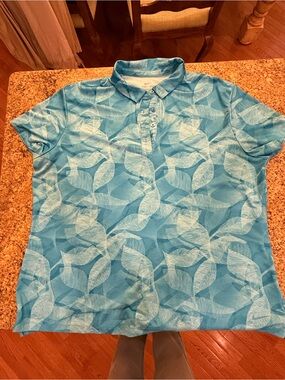 Nike Dri-Fit Blue Leaf-Print Polo Top XXL